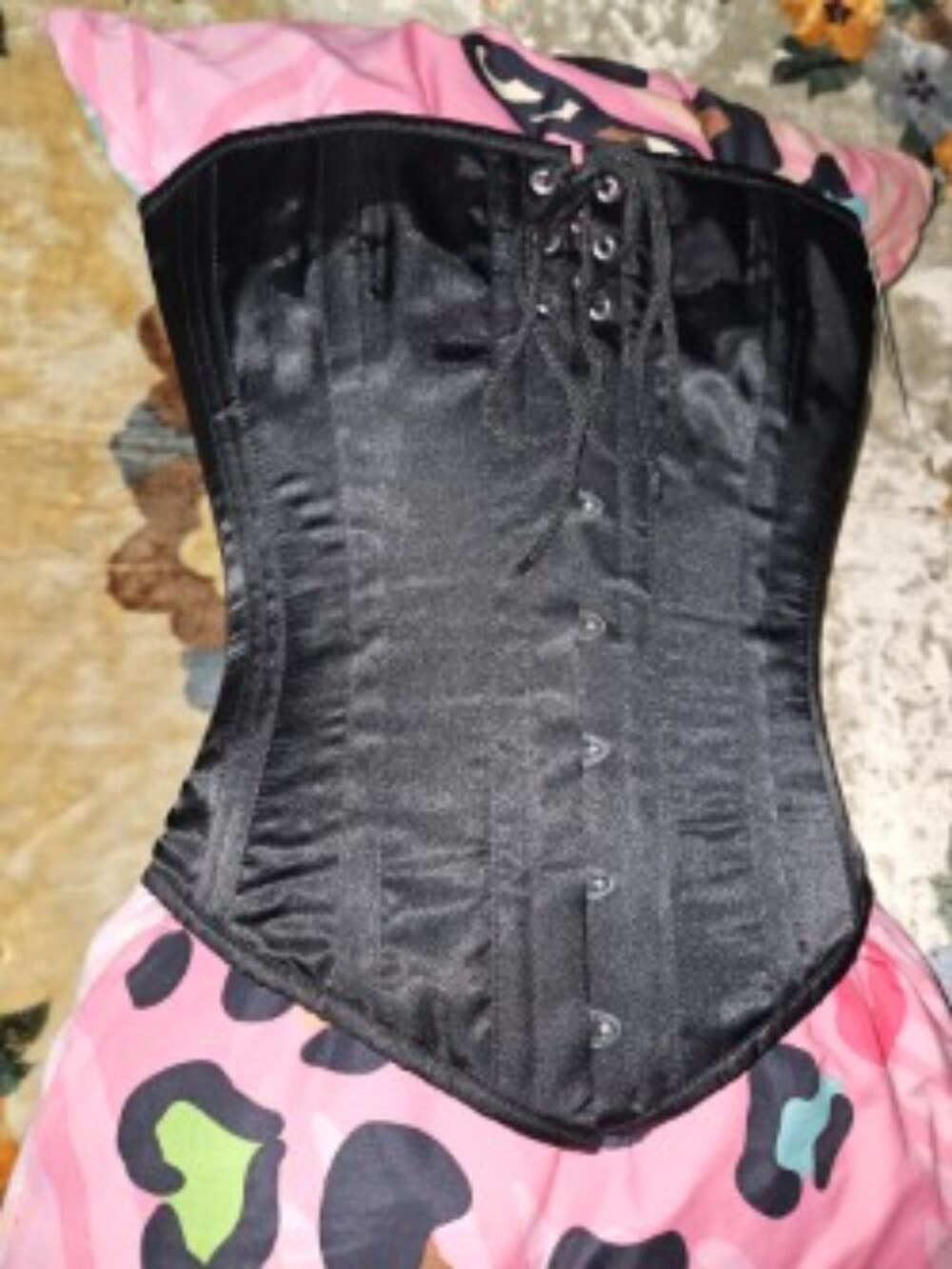 NWT L/28" BLACK SILK Night Owl Steel Boned Tight Lacing Corset LARGE EDWARDIAN - Picture 2 of 9